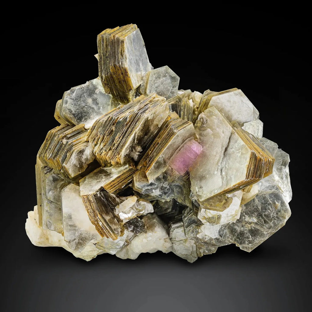 Vibrant Pink Apatite crystals on Muscovite Mica Minerals from Pakistan