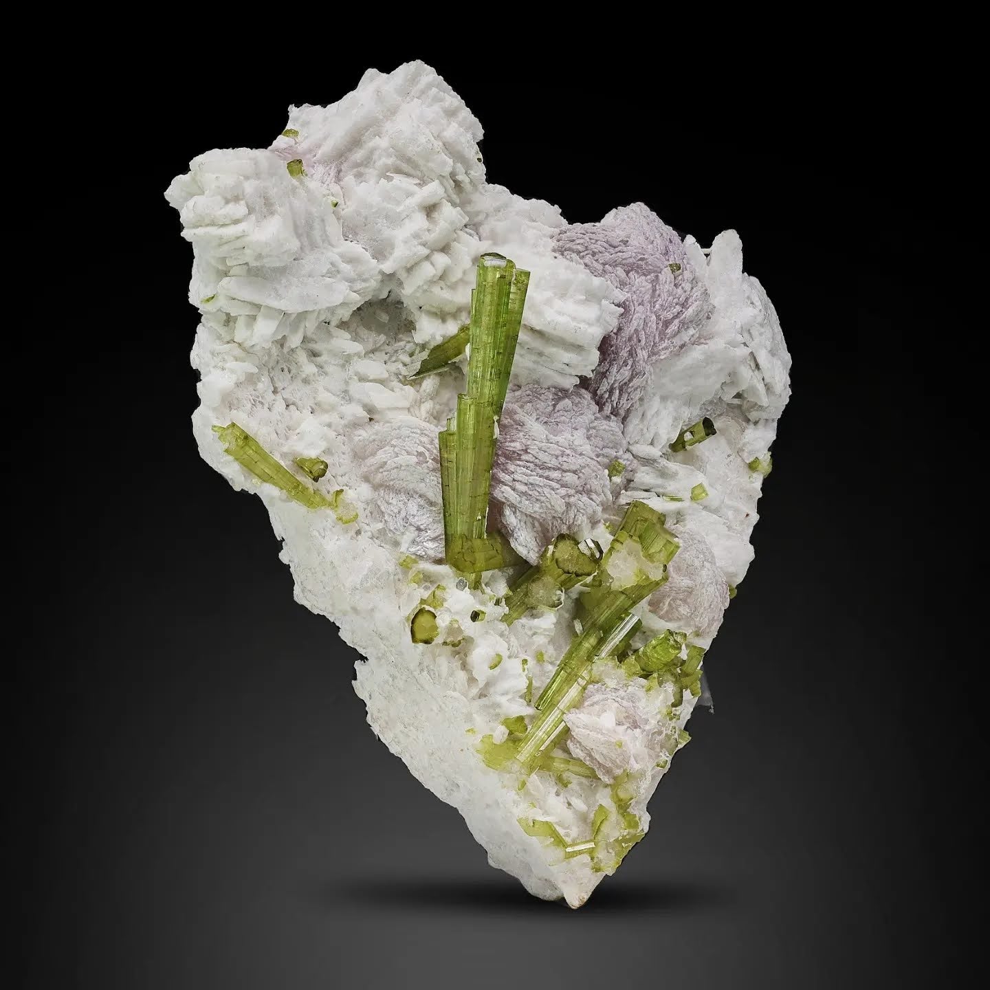Green Tourmaline On Pink Lepidolite From Pakistan