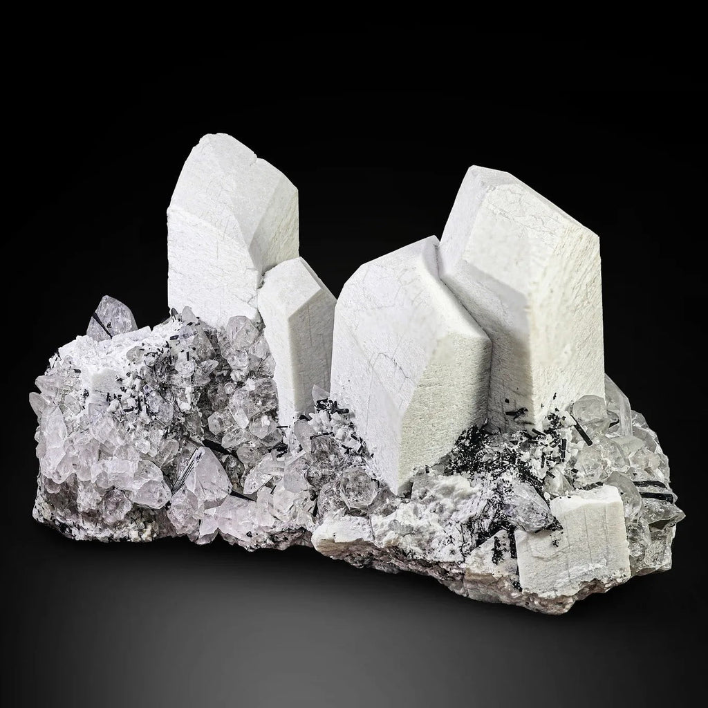 Museum Grade Microcline On Tourmaline and Quartz Crystal