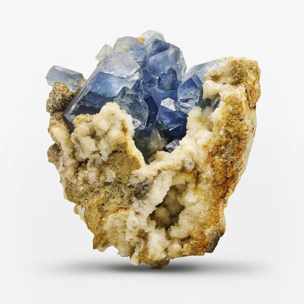 Vibrant Blue color Celestine Crystals on Calcite from Afghanistan