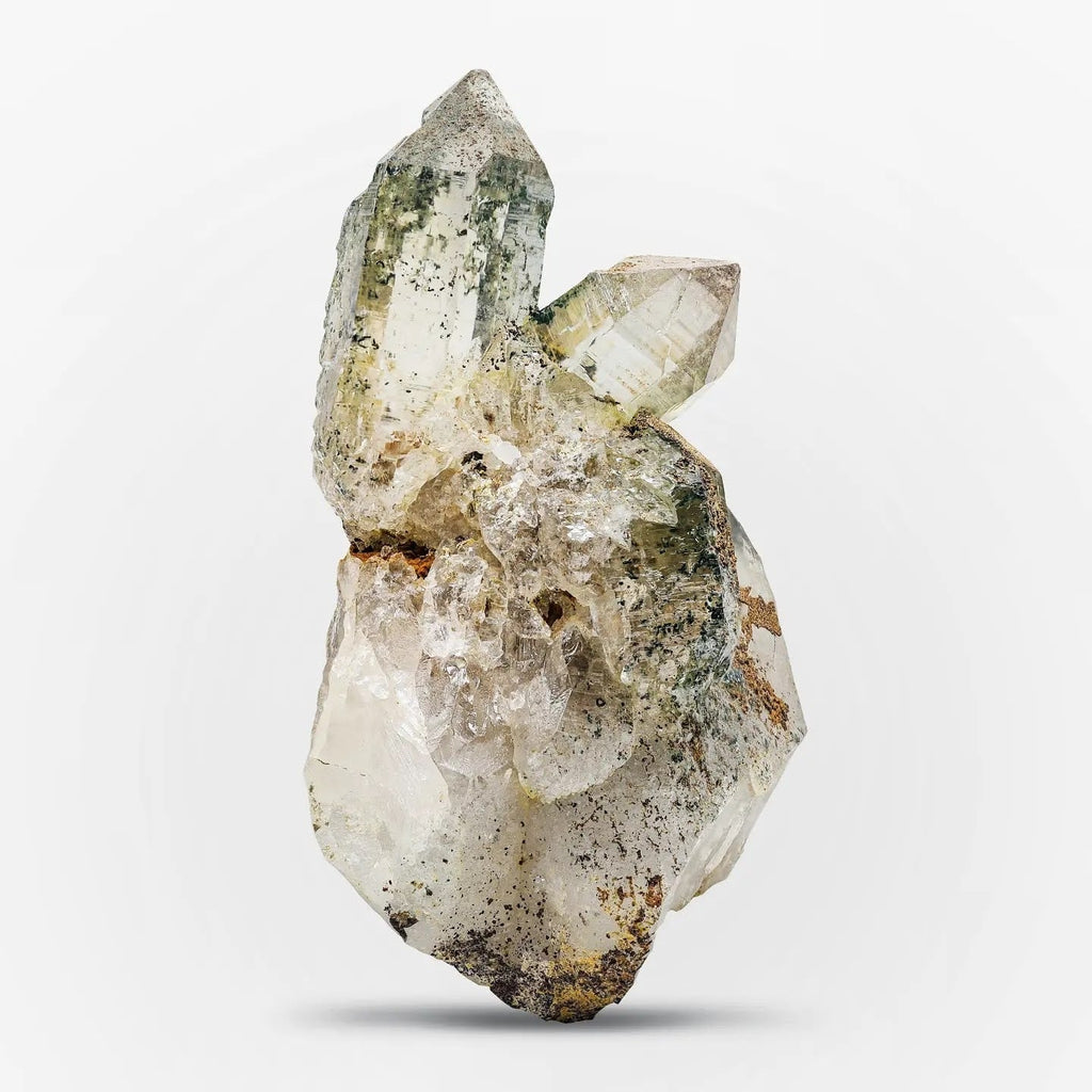 Pointed Smoky Quartz Crystals With Limonite From Pakistan