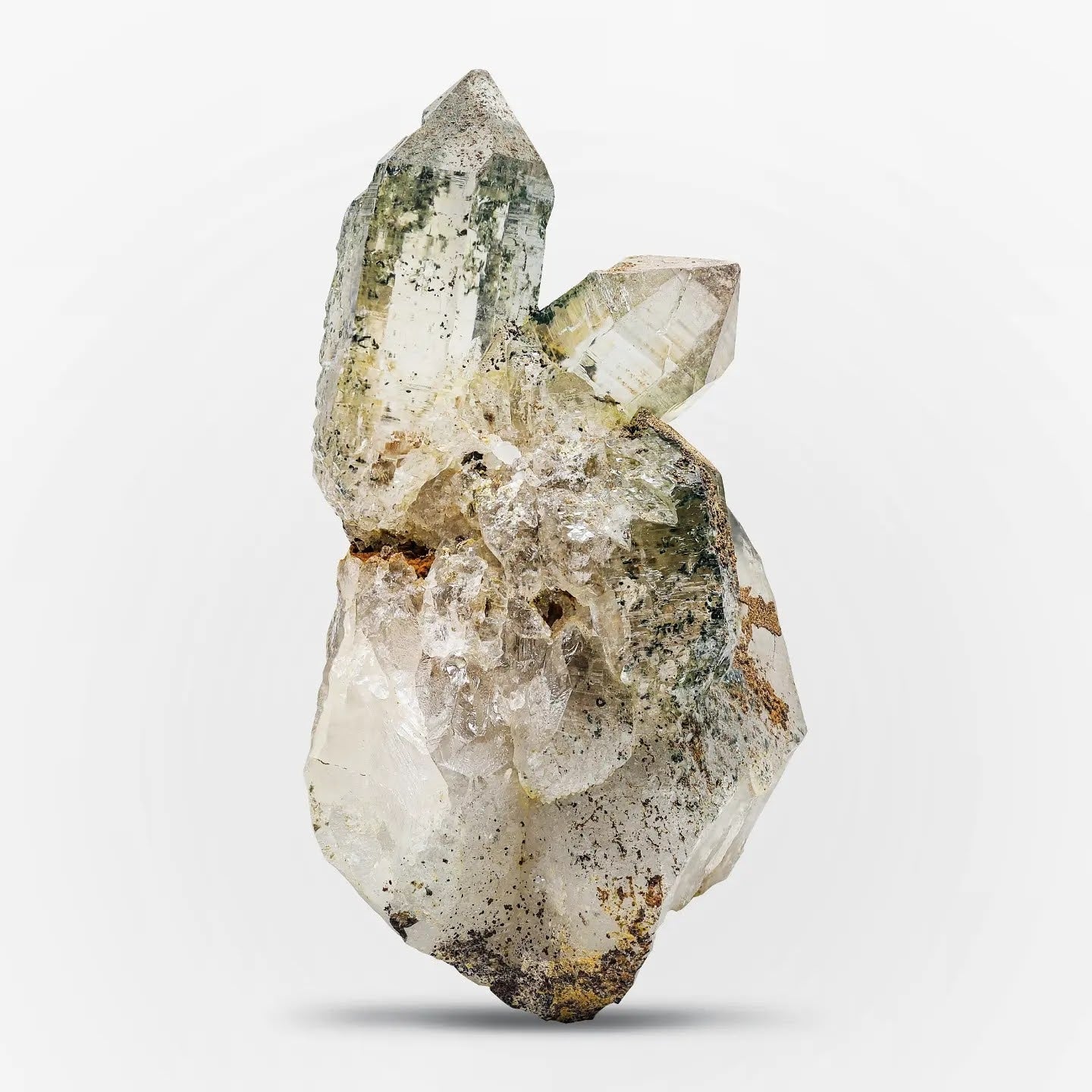 Pointed Smoky Quartz Crystals With Limonite From Pakistan