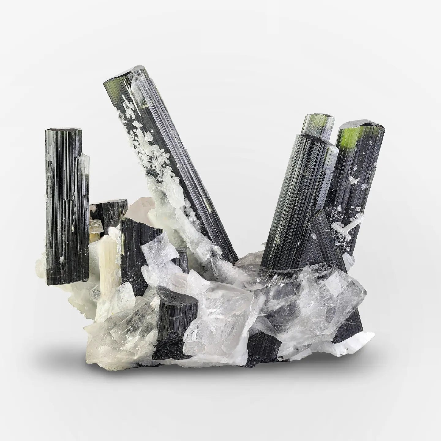 Green Cap Tourmaline elongated crystals on matrix from Pakistan