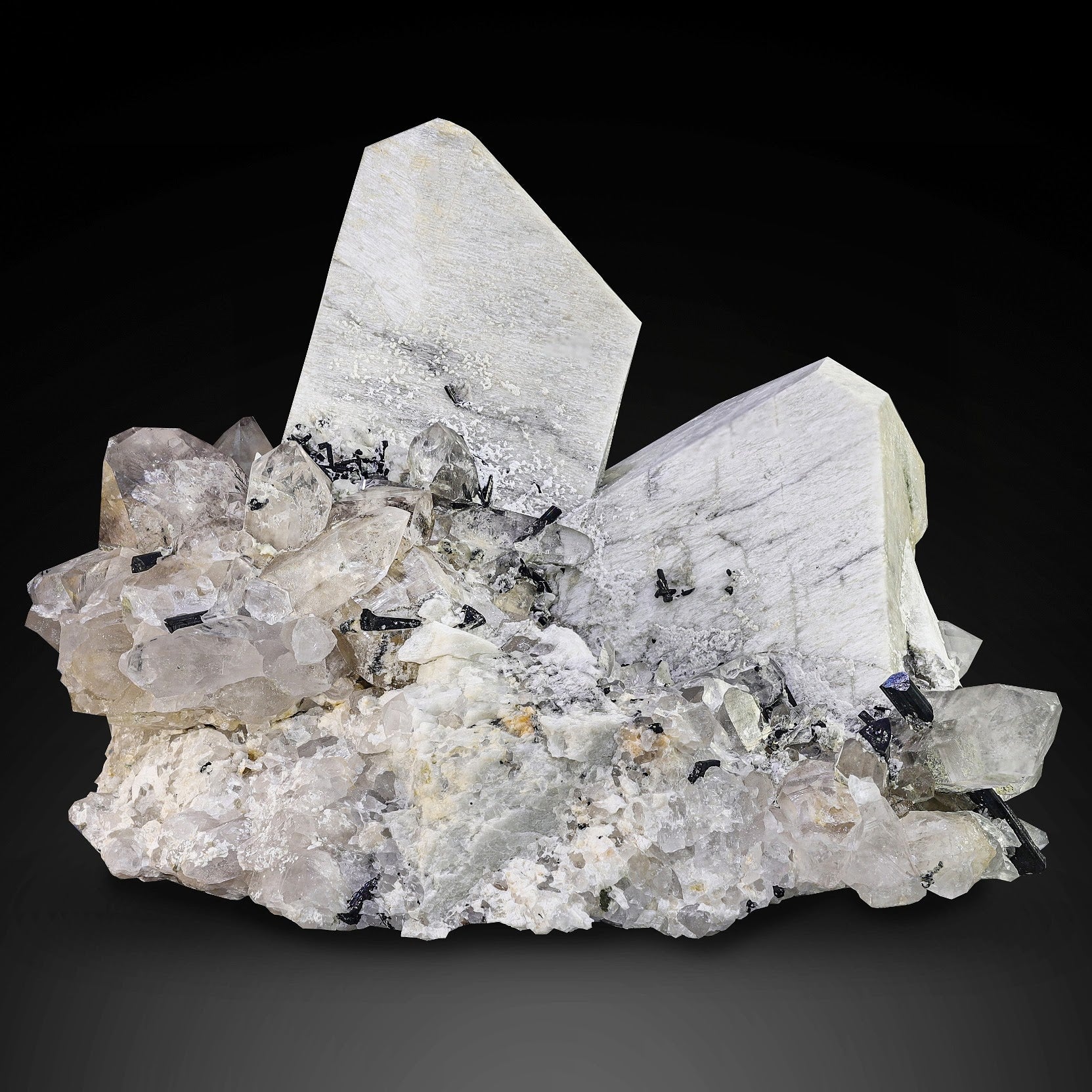 Giant Size Microcline On Tourmaline and Quartz Crystal