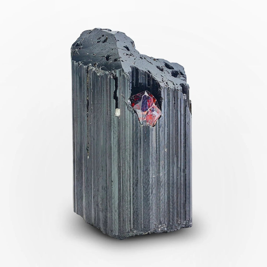 Spessertine Garnet Crystal nicely positioned on Schorl Black Tourmaline from Pakistan