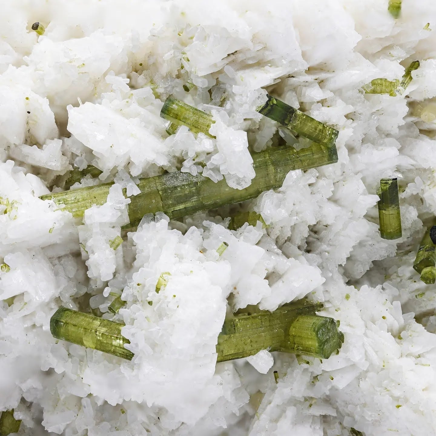 Green Tourmaline And Quartz Crystals On Cleavelandite From Afghanistan