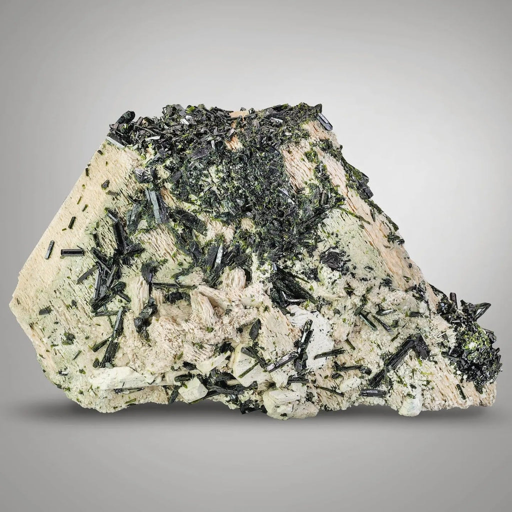 Epidote Crystals On Microcline Feldspar From Pakistan