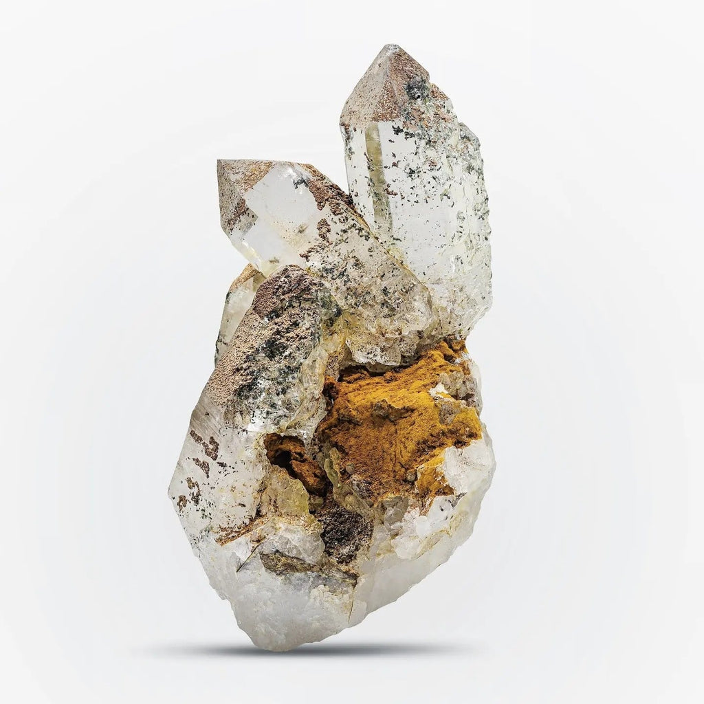Pointed Smoky Quartz Crystals With Limonite From Pakistan