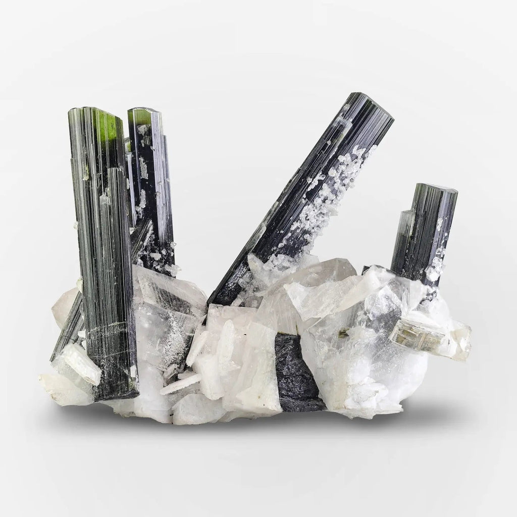 Green Cap Tourmaline elongated crystals on matrix from Pakistan