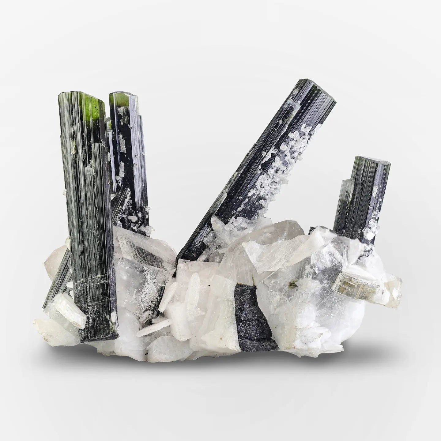 Green Cap Tourmaline elongated crystals on matrix from Pakistan