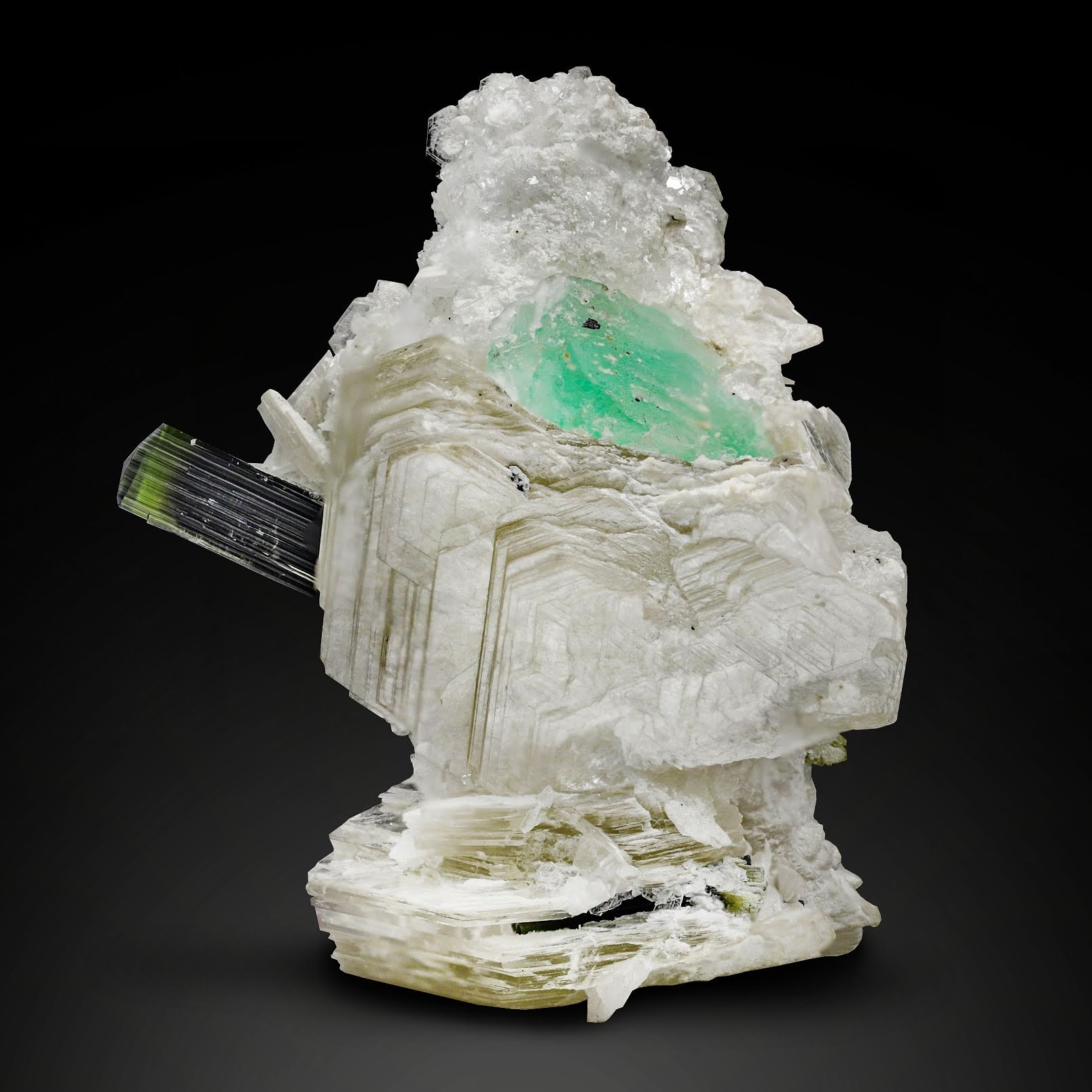 Tourmaline on Muscovite with Fluorite Specimen From Pakistan