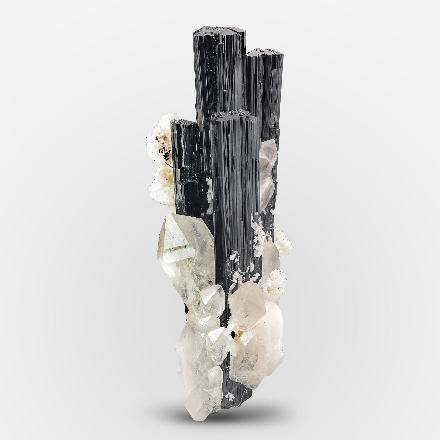 sculptural parallel Schorl Black Tourmaline crystals with Quartz from Pakistan