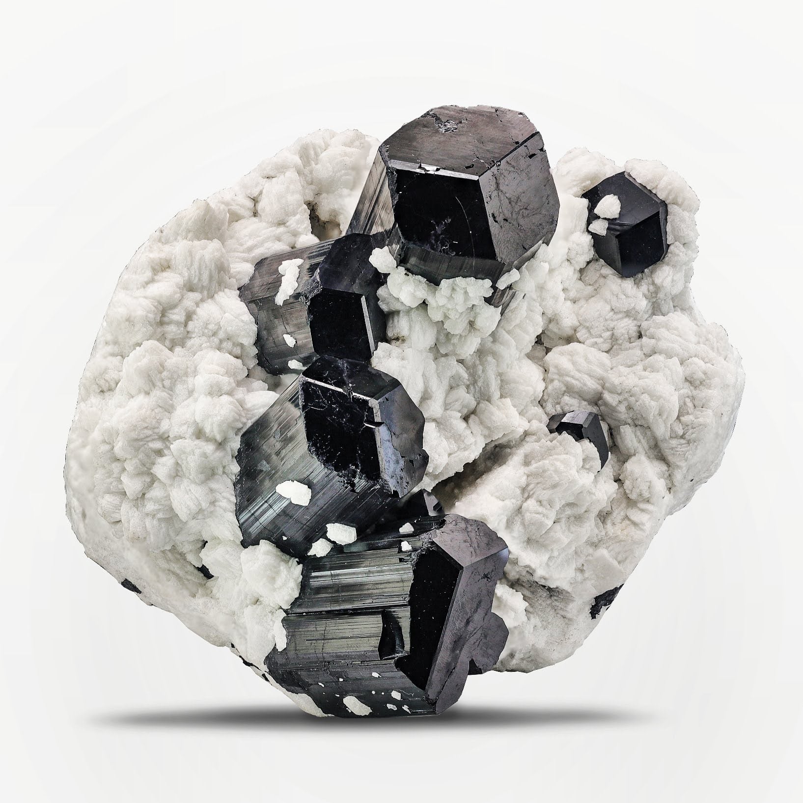 Terminated Schorl Black Tourmaline Crystals On Albite From Afghanistan