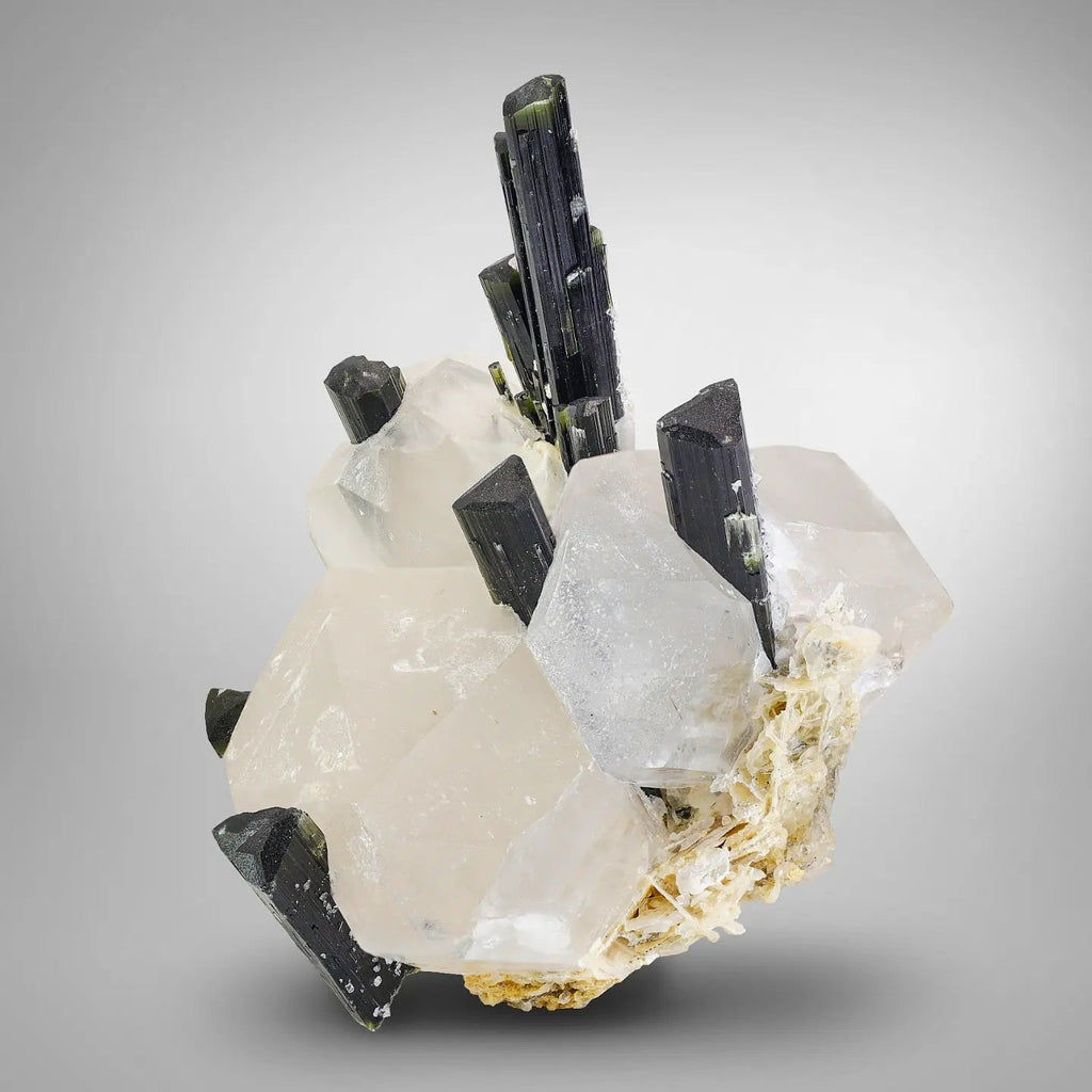 Attractive green cap Tourmaline crystals on Clear Quartz from Pakistan