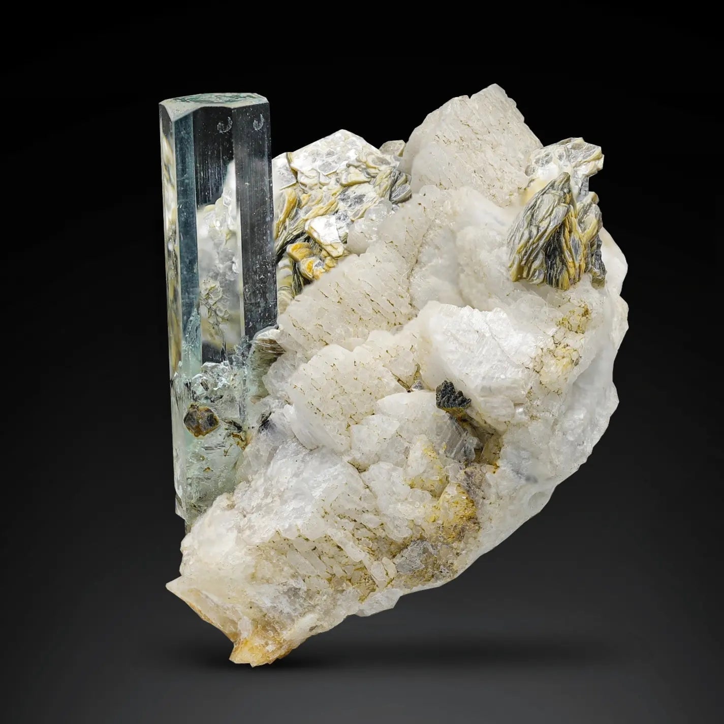 Glassy gem Aquamarine crystal on Albite with Muscovite From Pakistan