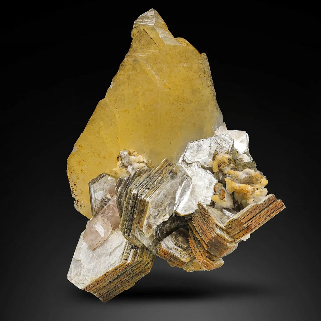 Aesthetic Cluster of Muscovite with Apatite on Quartz from Pakistan