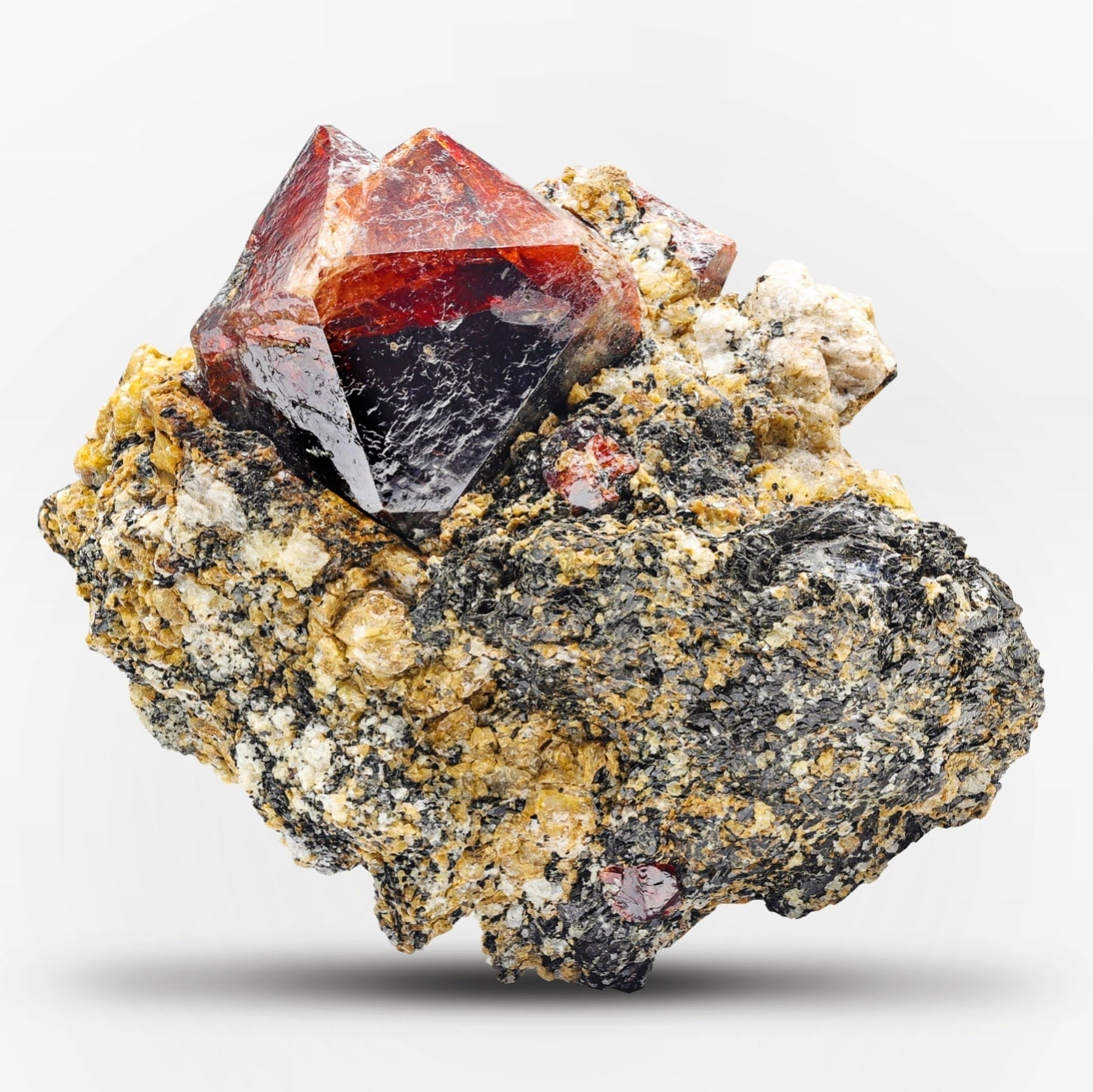 zicon mineral a prominent red crystal on a white background