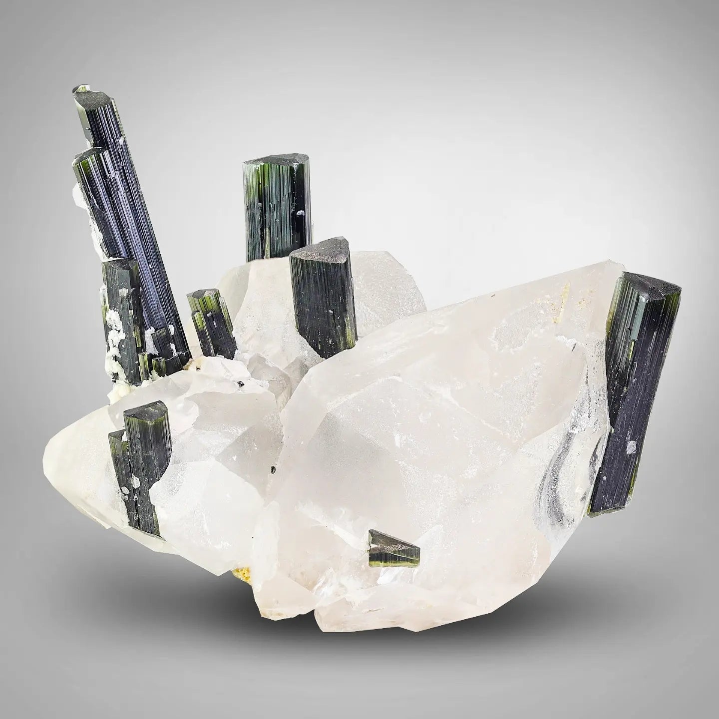 Attractive green cap Tourmaline crystals on Clear Quartz from Pakistan