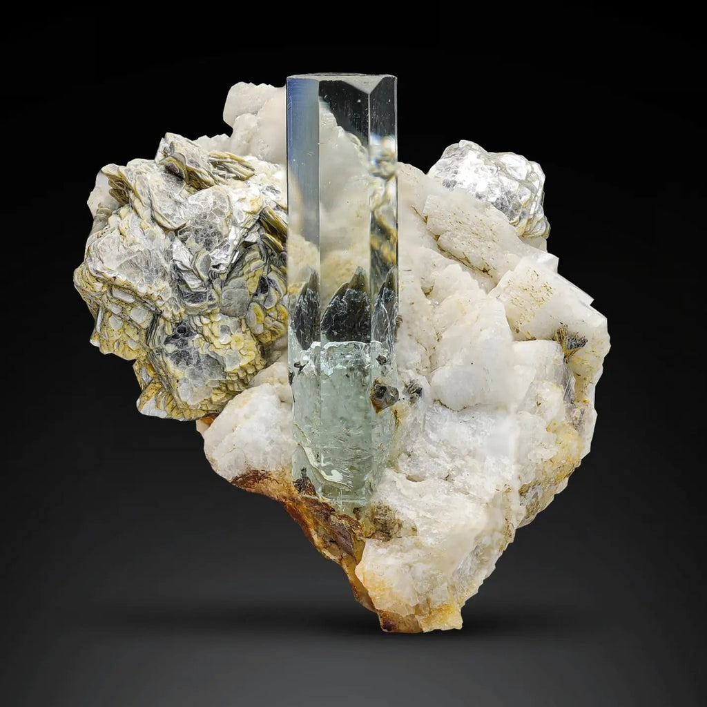 Glassy gem Aquamarine crystal on Albite with Muscovite From Pakistan