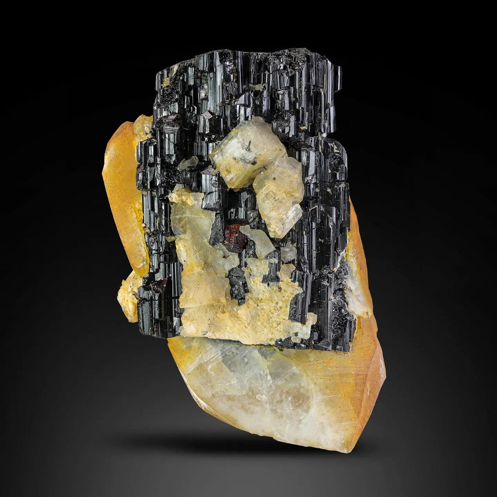 combination specimen of Quartz on Schorl with Garnet Crystals from Pakistan