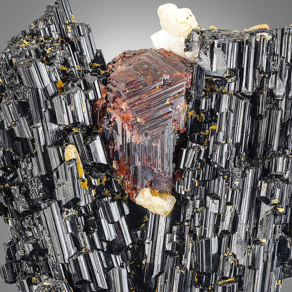 Gem Spessartine Garnet on V-shape Black Tourmaline from Skardu, Pakistan