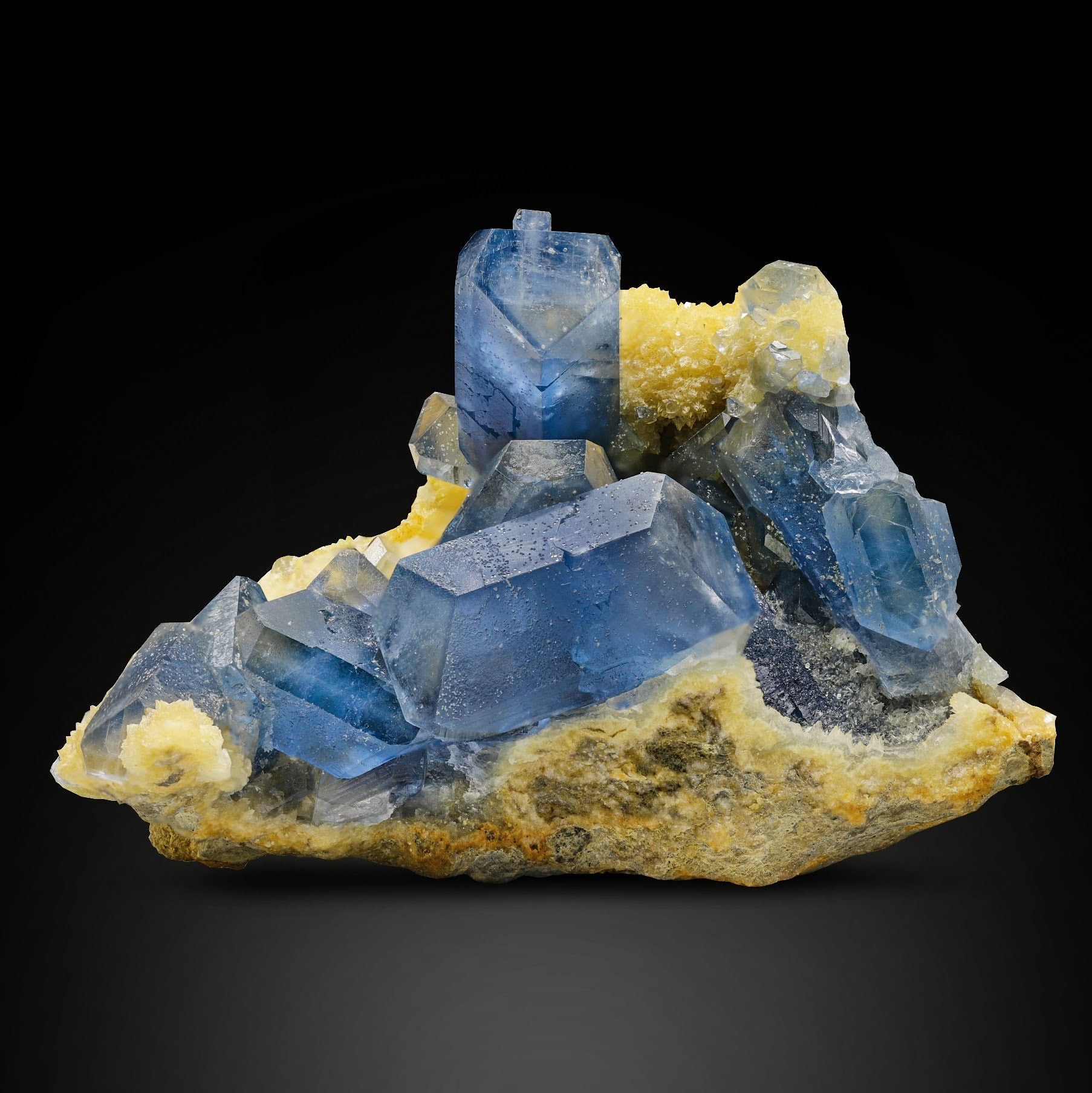 Blue Celestite Crystals On Calcite From Afghanistan