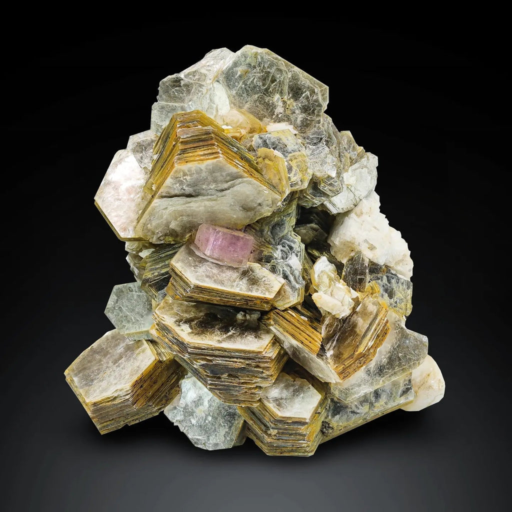 Vibrant Pink Apatite crystals on Muscovite Mica Minerals from Pakistan