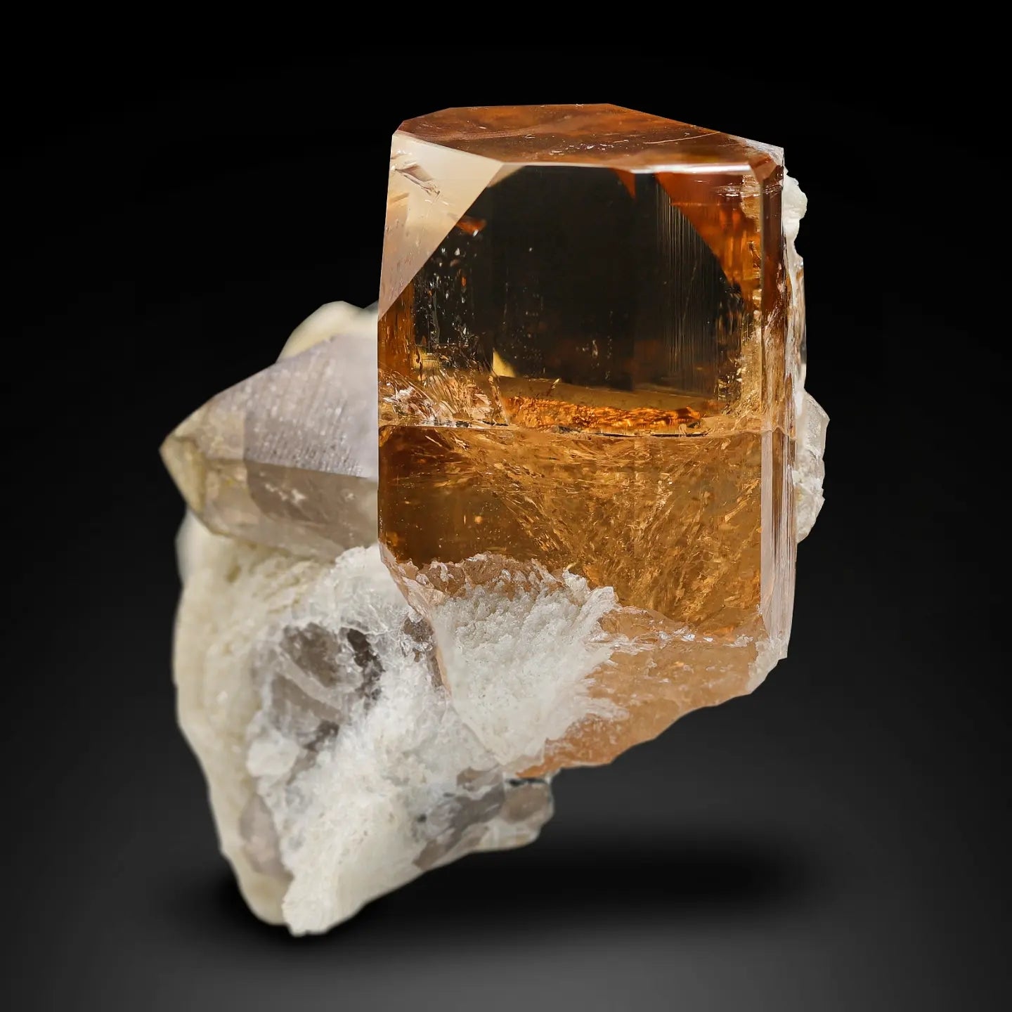 Saturated color Topaz on Cleavelandite with Smoky Quartz from Pakistan