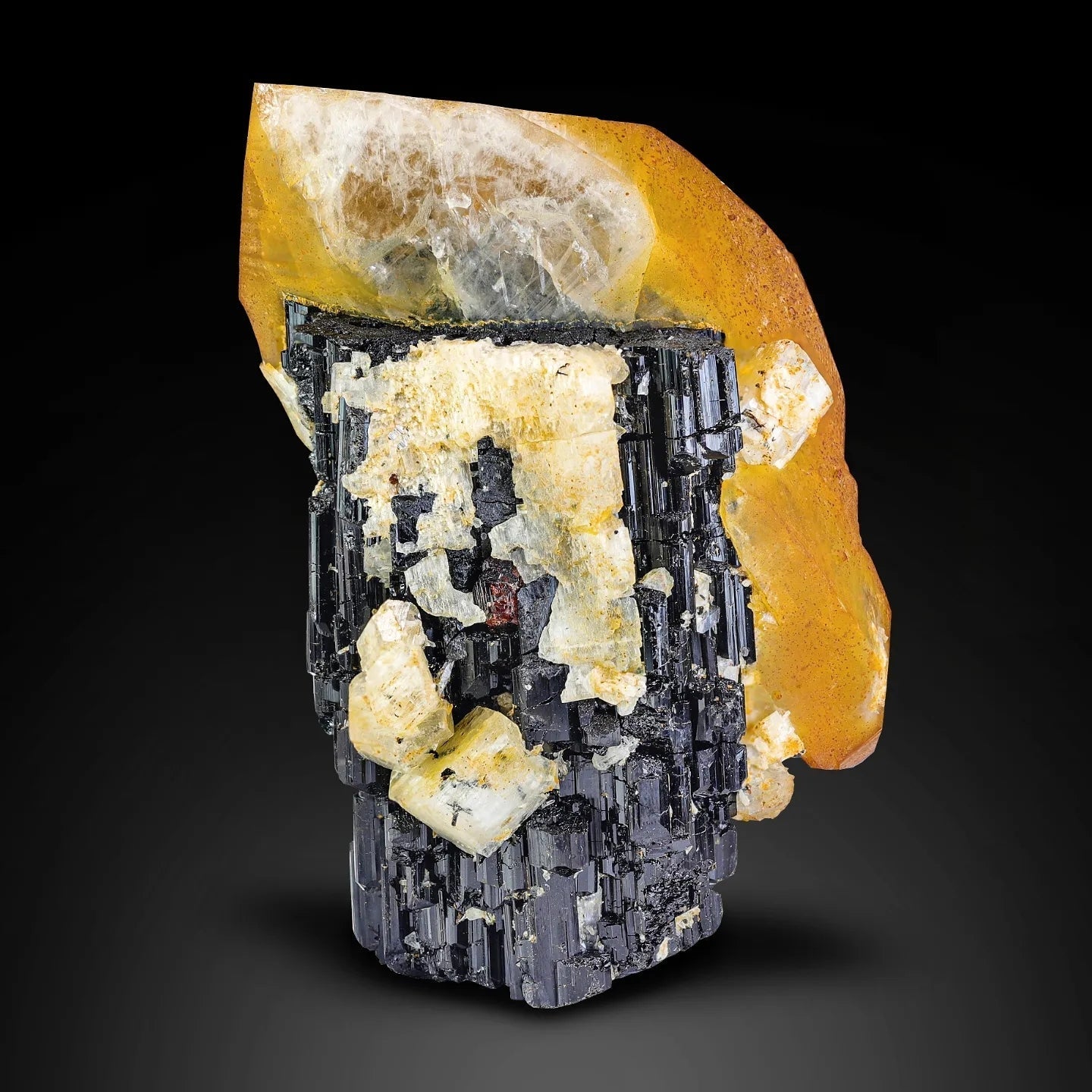 combination specimen of Quartz on Schorl with Garnet Crystals from Pakistan
