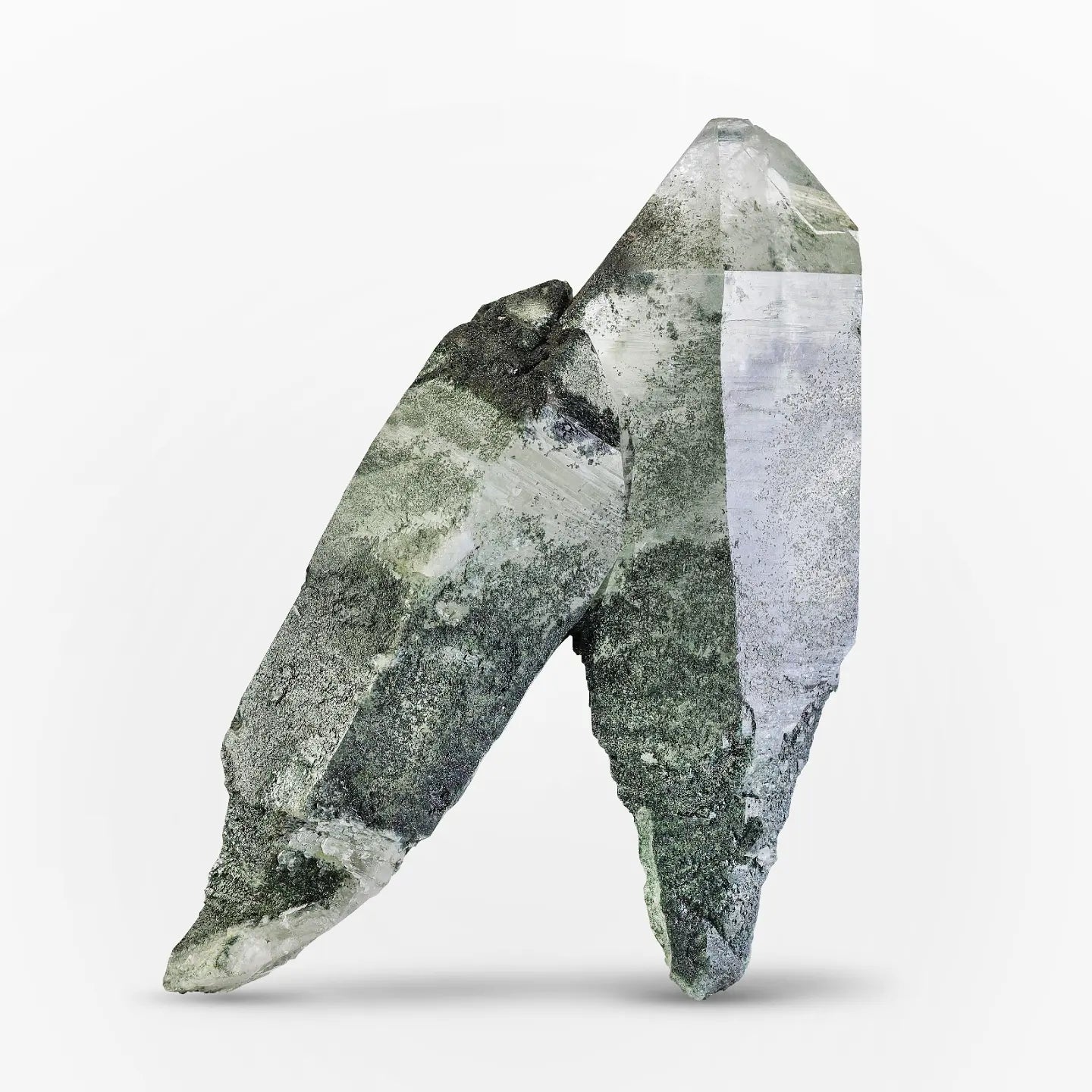 V-shape Green Chlorite Crystal included Quartz Specimen from Pakistan