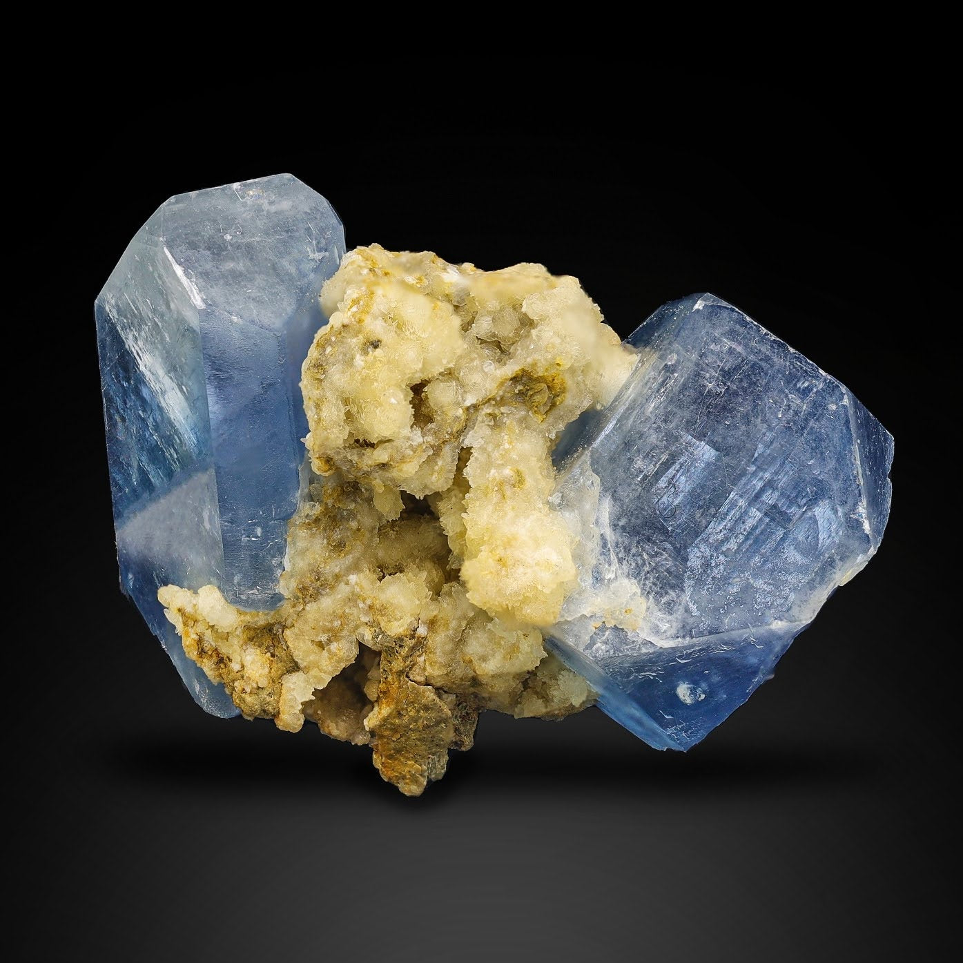 Blue Celestite Crystals On Calcite From Afghanistan