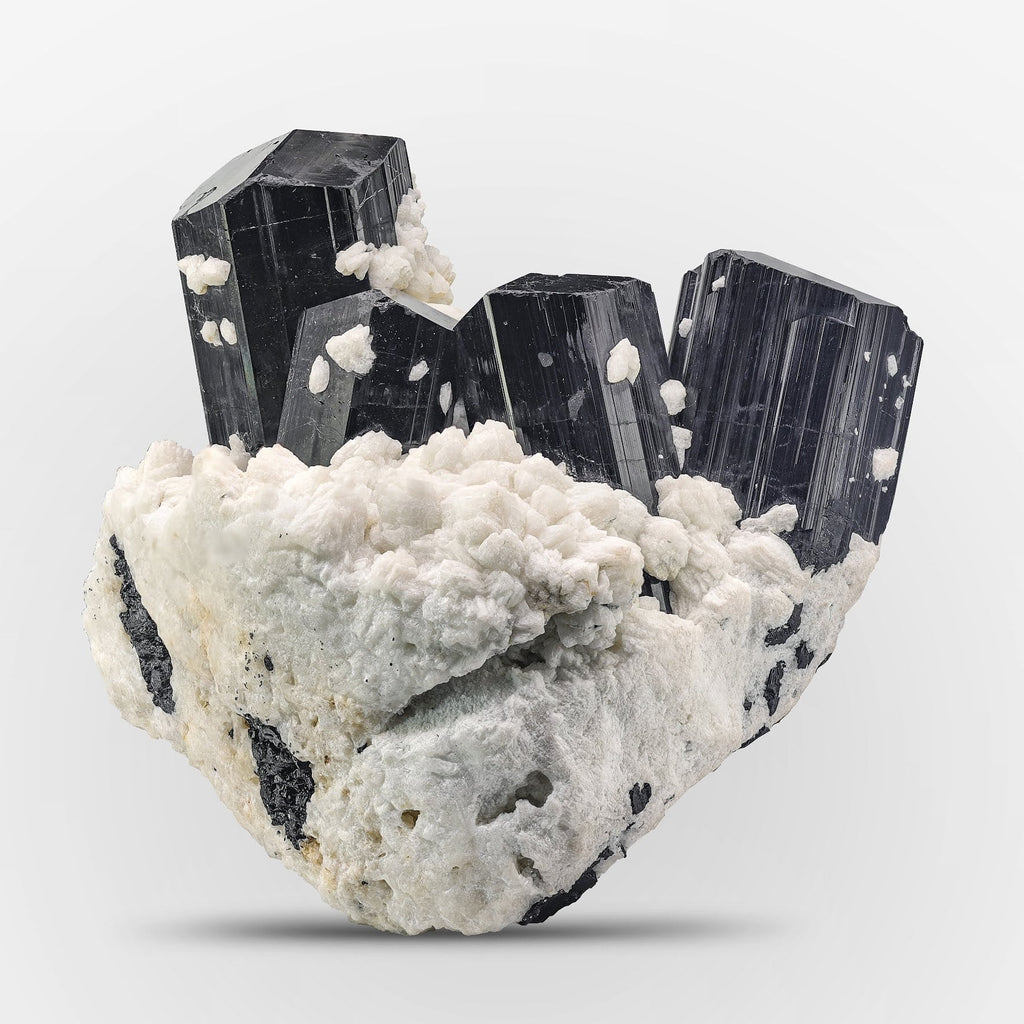 Terminated Schorl Black Tourmaline Crystals On Albite From Afghanistan