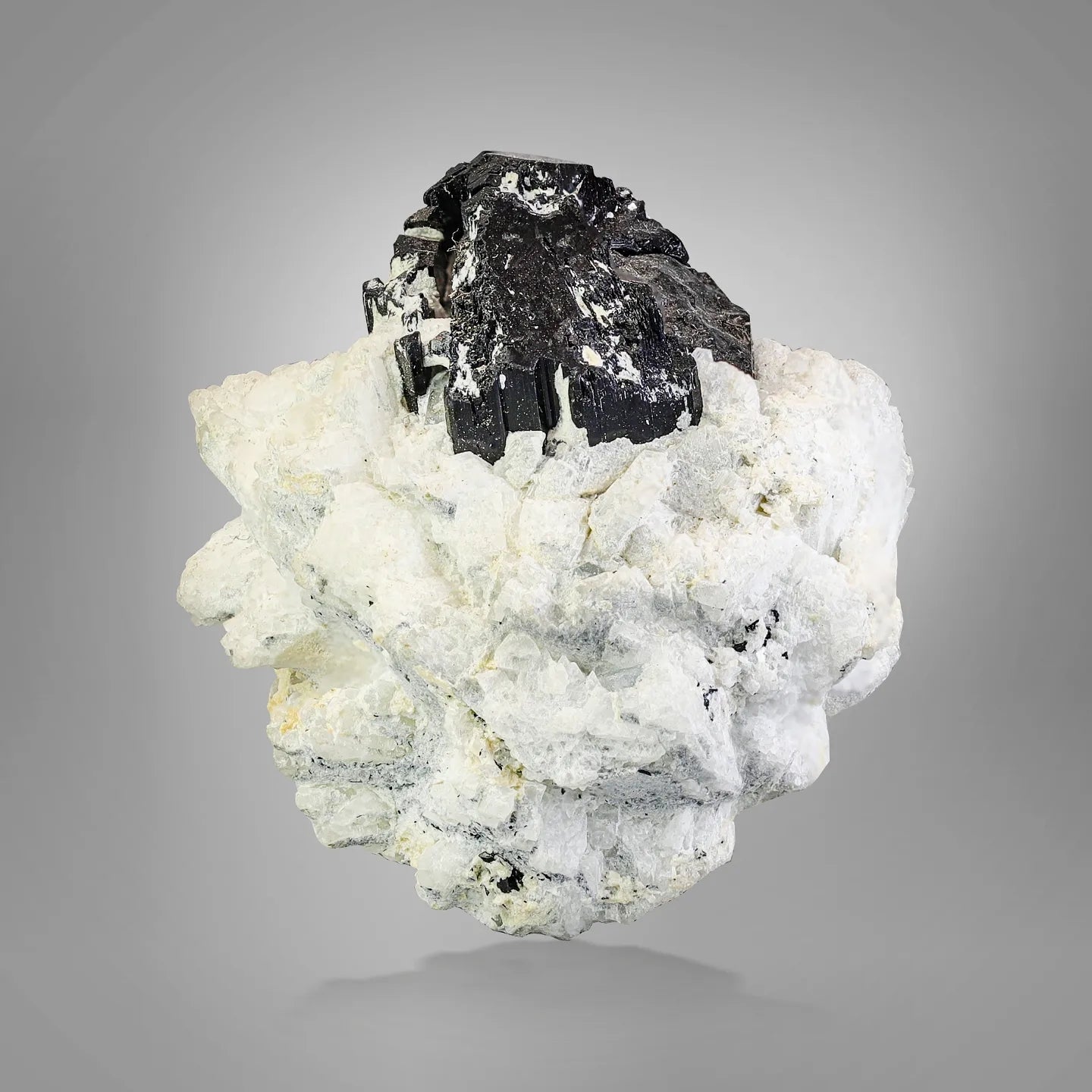 Attractive Specimen of Black Tourmaline with Aquamarine and Albite from Pakistan
