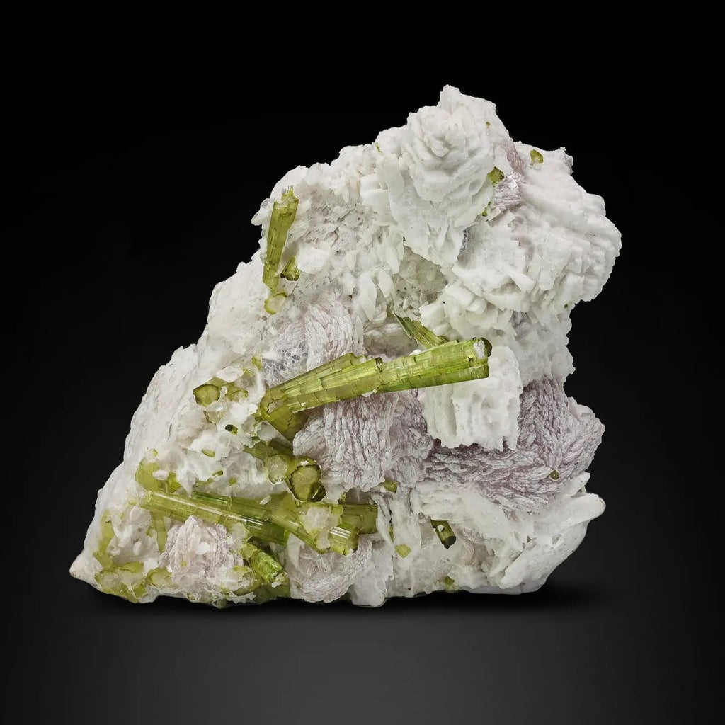Green Tourmaline On Pink Lepidolite From Pakistan