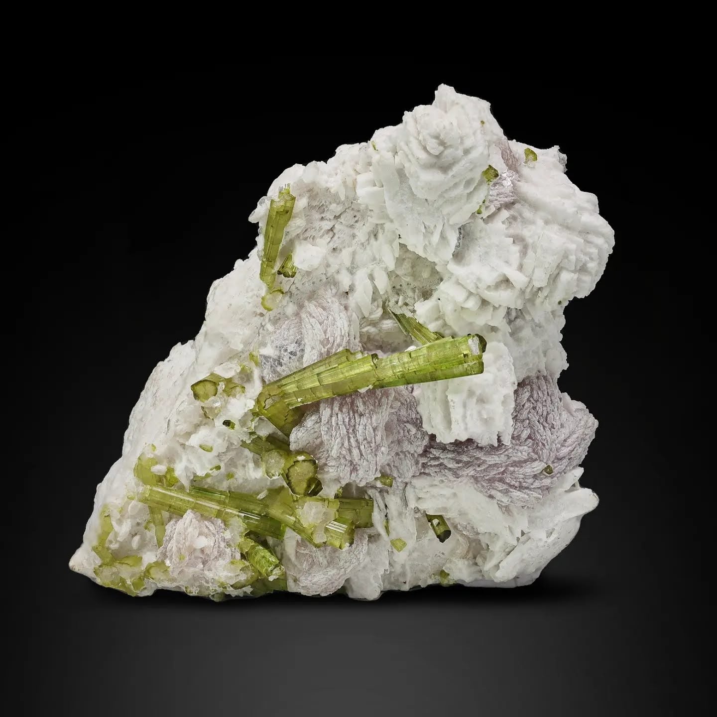Green Tourmaline On Pink Lepidolite From Pakistan