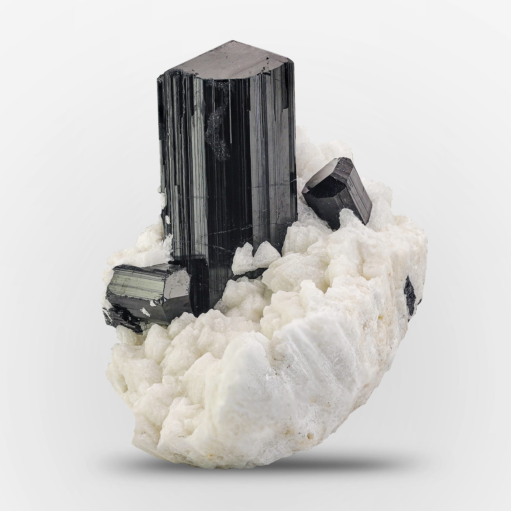 Schorl Black Tourmaline Crystal On Albite From Afghanistan