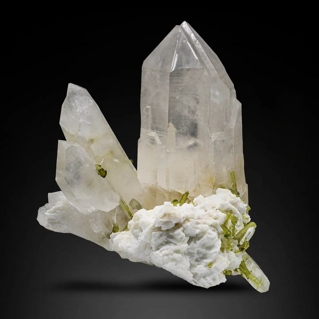 Pointed Terminated Quartz crystals with Mint-Green Tourmaline from Pakistan