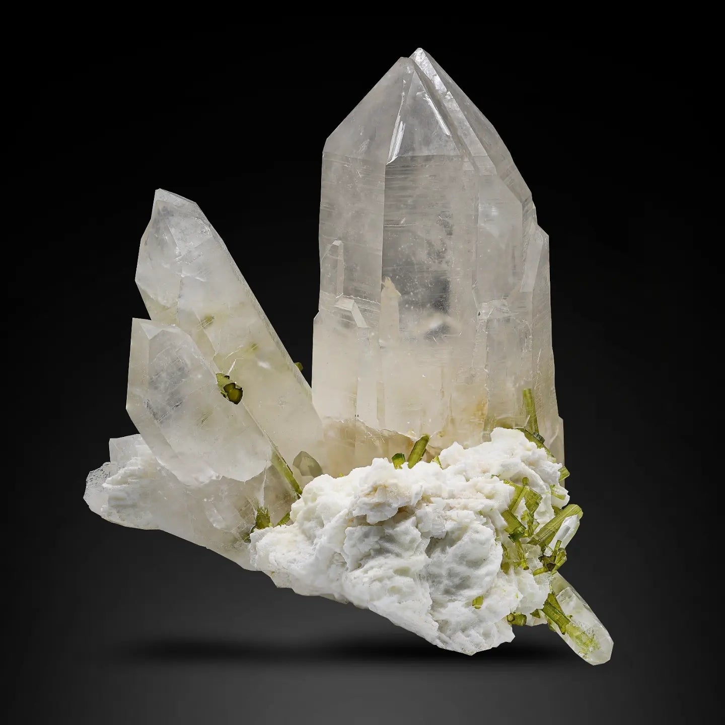 Pointed Terminated Quartz crystals with Mint-Green Tourmaline from Pakistan