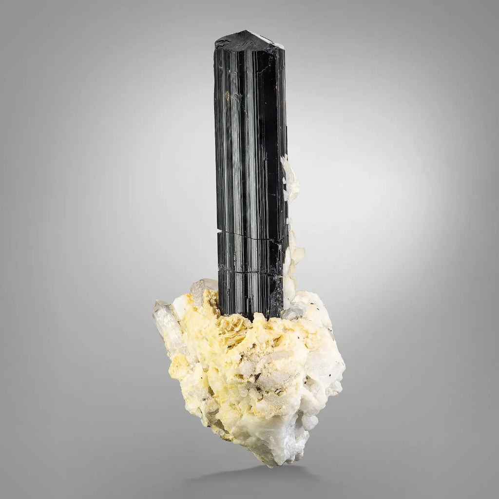 Mystical Energy of Schorl Black Tourmaline Crystal on Albite from Pakistan
